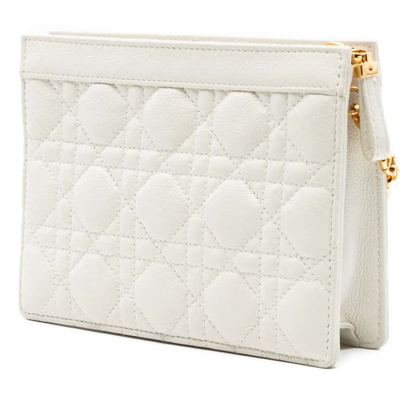 Dior Supple Cannage Calfskin Caro Every Dior Pouch White Leather Very good condition - Back View
