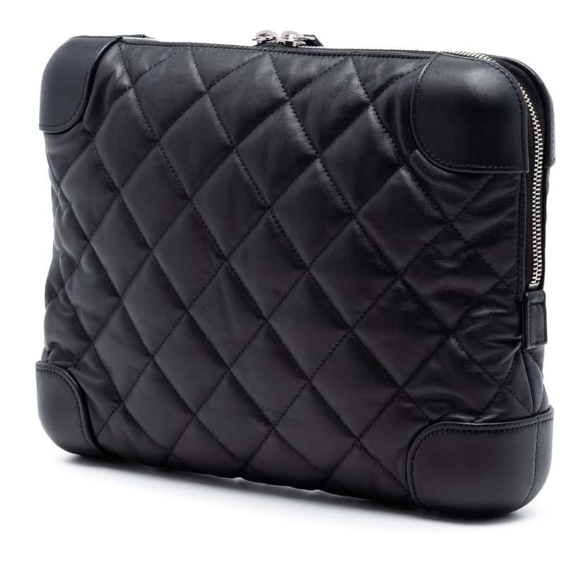 Chanel CC Quilted Lambskin Classic Trunk Case Black Leather Very good condition - Back View