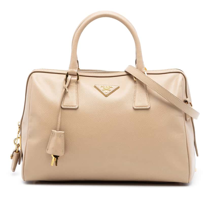 Prada Saffiano Lux Boston Bag Beige Leather Very good condition - Front View
