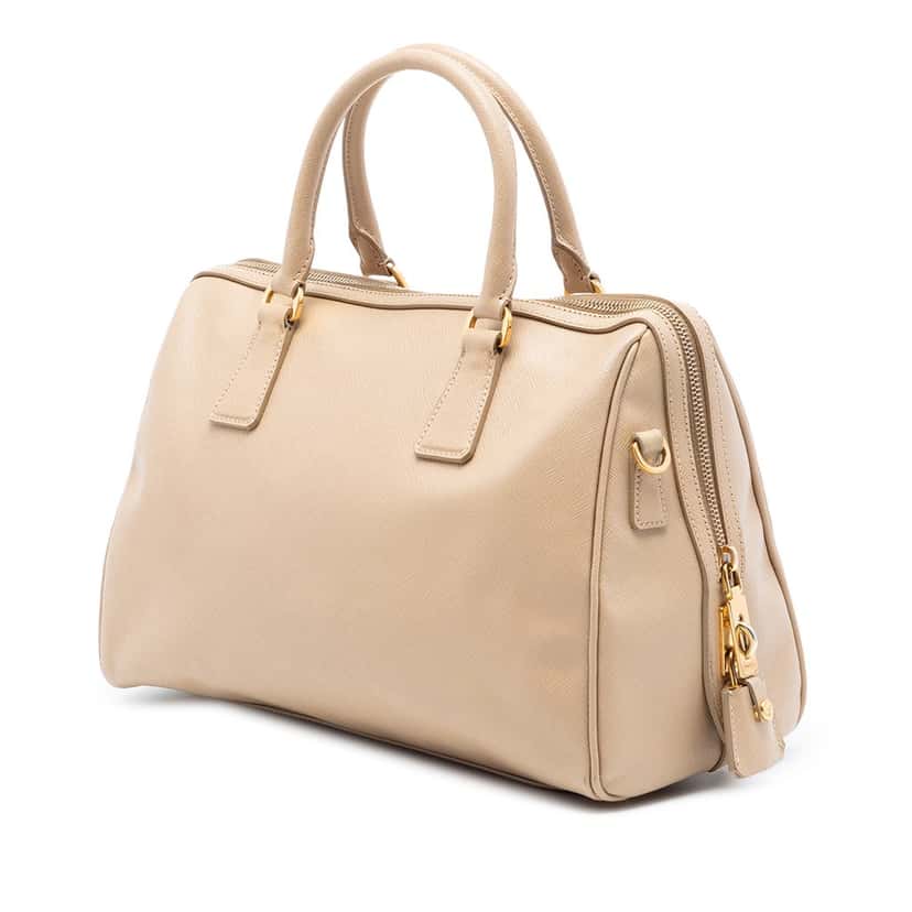 Prada Saffiano Lux Boston Bag Beige Leather Very good condition - Back View