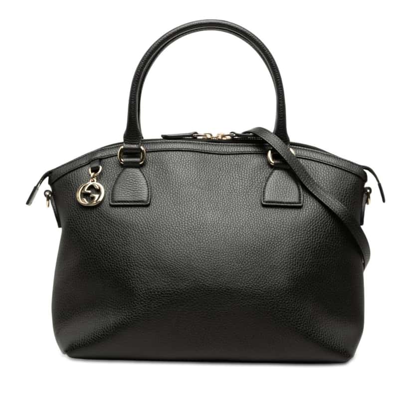 Gucci Medium Leather GG Charm Dome Satchel Black Leather Very good condition - Front View