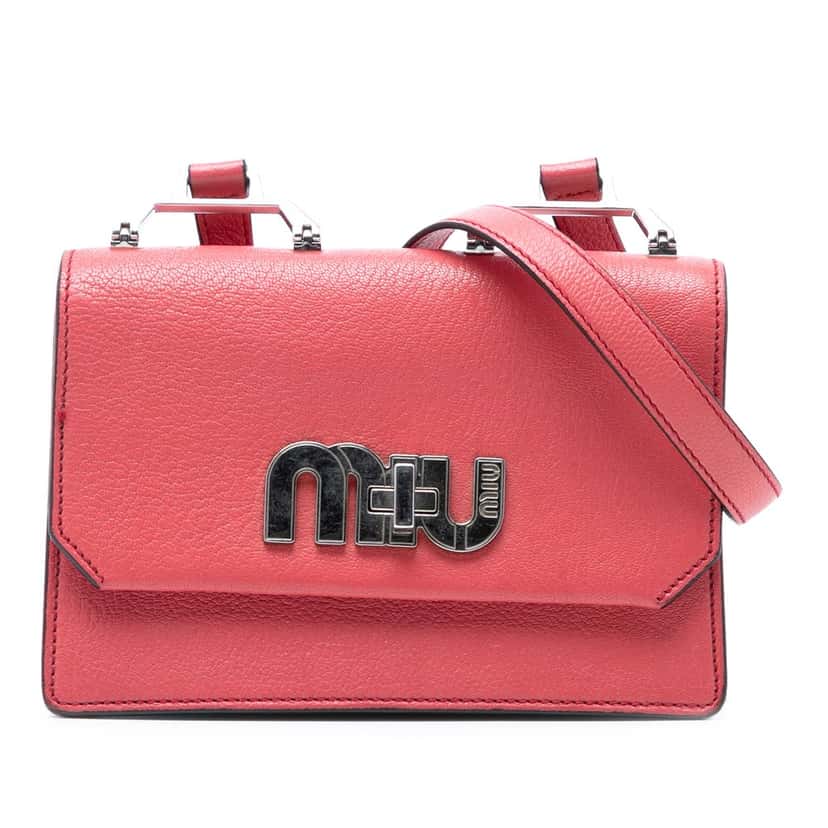 Miu Miu Goatskin Madras Miu Logo Crossbody Pink Leather Very good condition - Front View