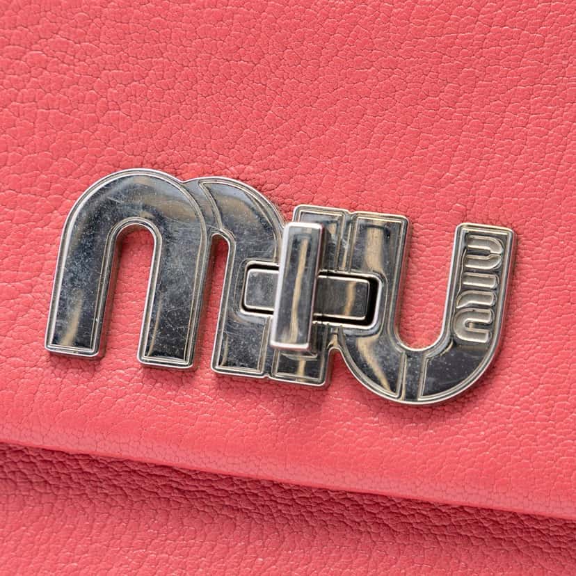 Miu Miu Goatskin Madras Miu Logo Crossbody Pink Leather Very good condition - Box View