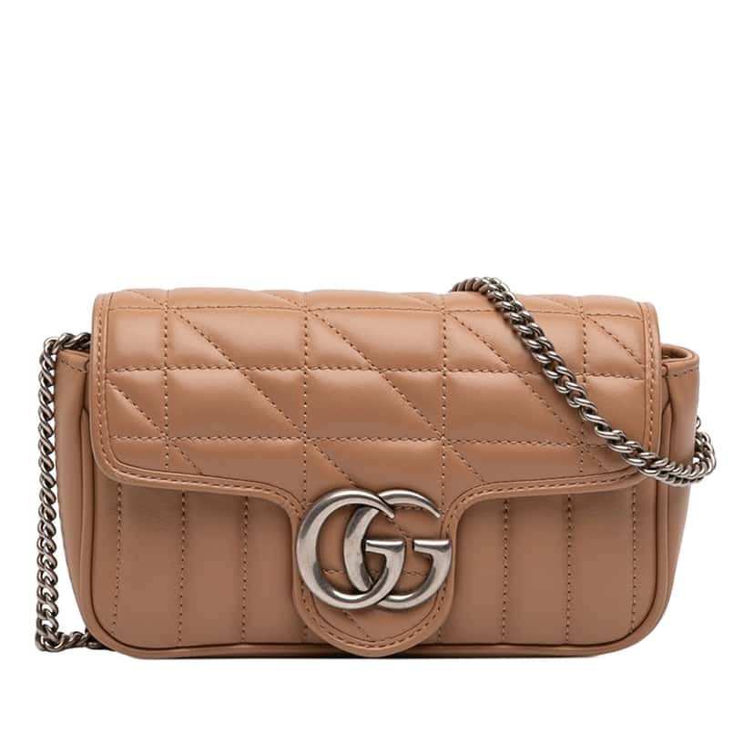 Gucci Mini GG Marmont Matelasse Leather Flap Crossbody Beige Leather Very good condition - Front View