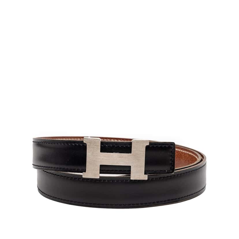 Hermès Swift and Epsom Constance H Reversible Belt Black Leather Very good condition - Front View