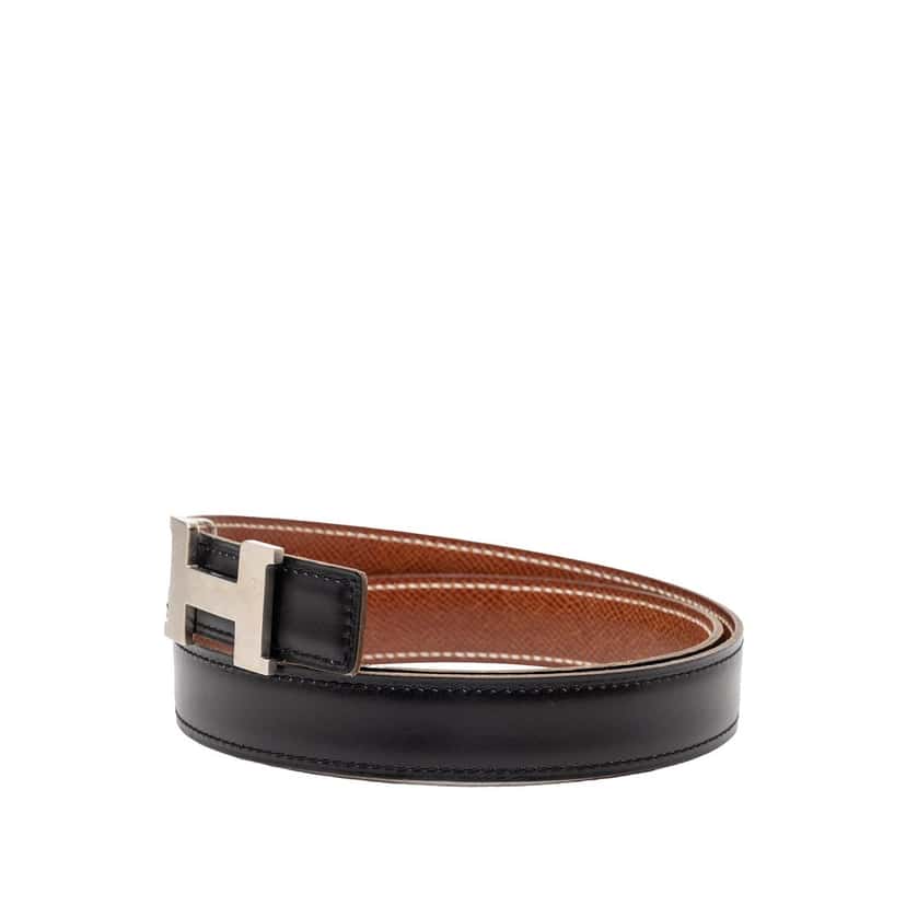 Hermès Swift and Epsom Constance H Reversible Belt Black Leather Very good condition - Back View