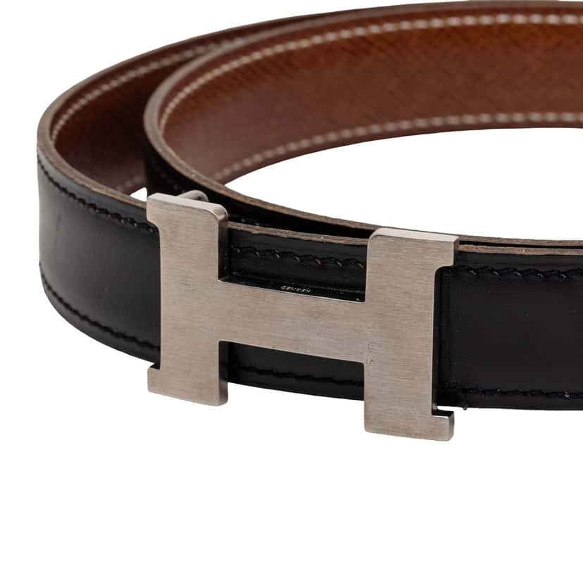 Hermès Swift and Epsom Constance H Reversible Belt Black Leather Very good condition - Model View