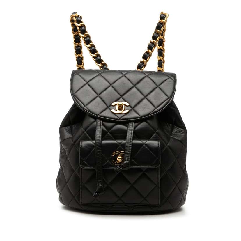 Chanel Medium Quilted Lambskin Duma Backpack Black Leather Very good condition - Front View