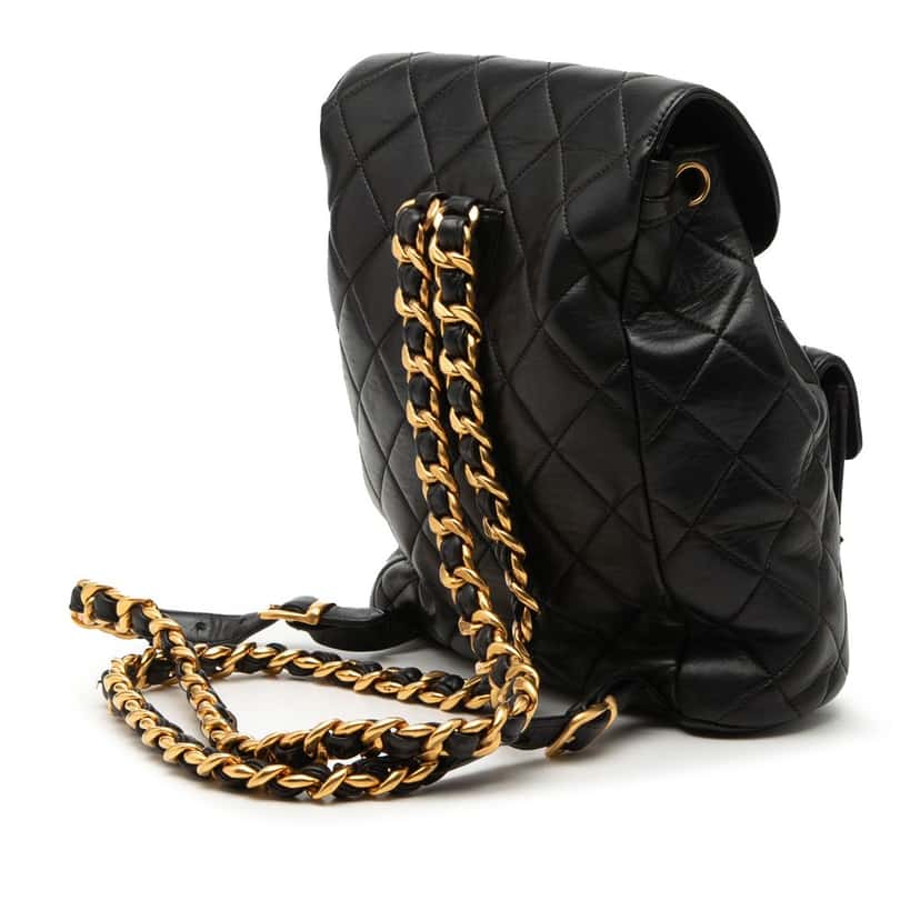 Chanel Medium Quilted Lambskin Duma Backpack Black Leather Very good condition - Back View
