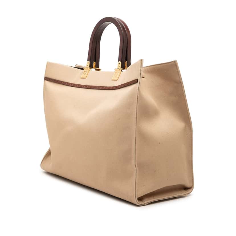 Fendi Medium Canvas Sunshine Shopper Tote Brown Very good condition - Back View