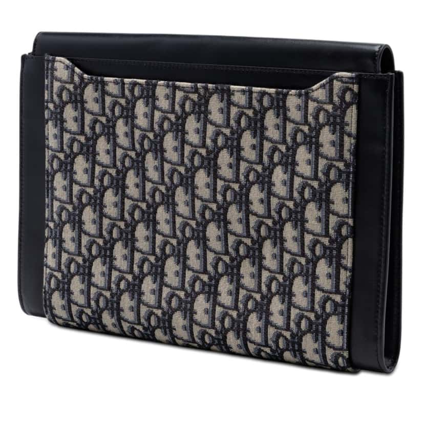 Dior Oblique Canvas and Leather Saddle Flap Portfolio Pouch Black Very good condition - Back View