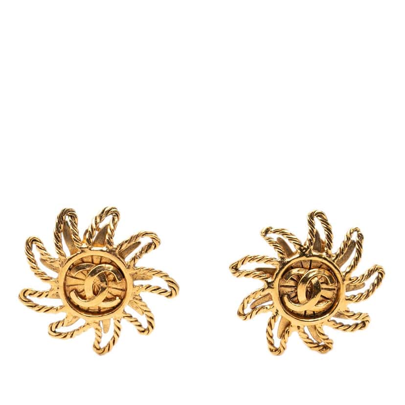 Chanel CC Gold Plated Sun Clip On Earrings Gold Metal Very good condition - Front View