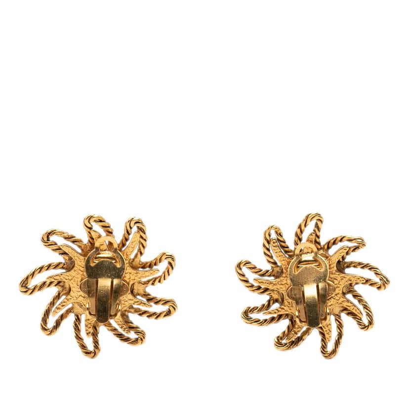 Chanel CC Gold Plated Sun Clip On Earrings Gold Metal Very good condition - Back View