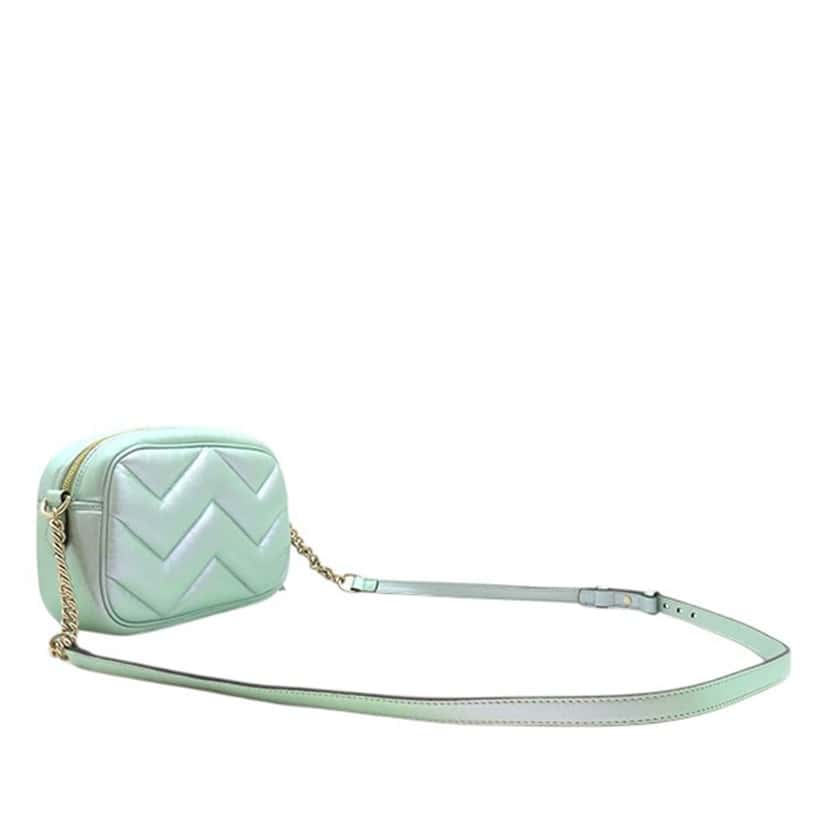 Gucci Small GG Marmont Matelasse Iridescent Nappa Crossbody Green Leather Very good condition - Back View