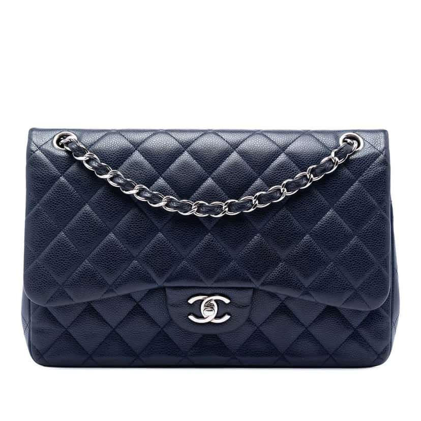 Chanel Jumbo Classic Caviar Double Flap Blue Leather Very good condition - Front View