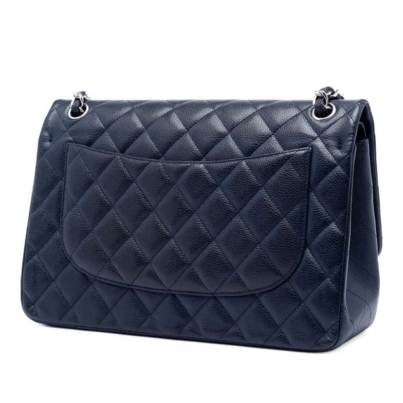 Chanel Jumbo Classic Caviar Double Flap Blue Leather Very good condition - Back View