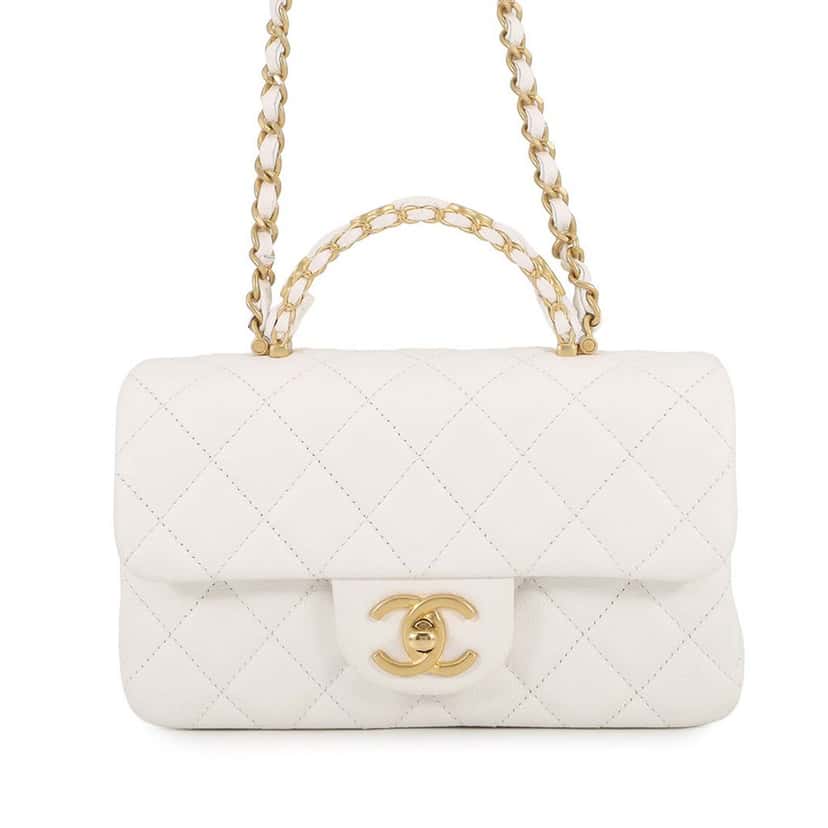 Chanel Mini CC Quilted Caviar Handy Flap White Leather Very good condition - Front View
