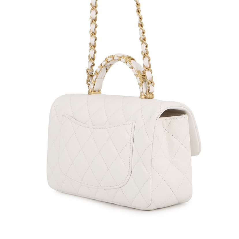 Chanel Mini CC Quilted Caviar Handy Flap White Leather Very good condition - Back View