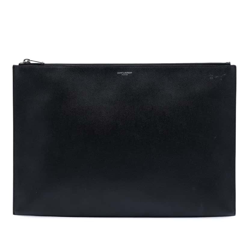 Saint Laurent Grain De Poudre Zip Document Holder Black Leather Very good condition - Front View