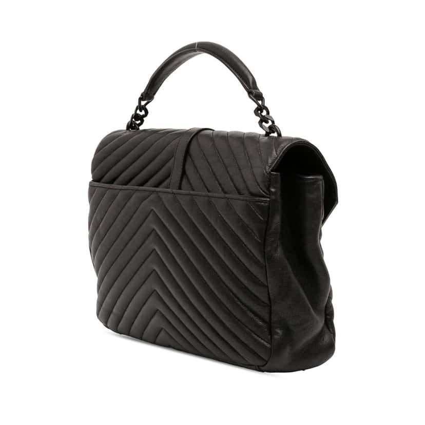Saint Laurent Large Sheepskin Chevron Monogram Monochrome College Bag Black Leather Very good condition - Back View