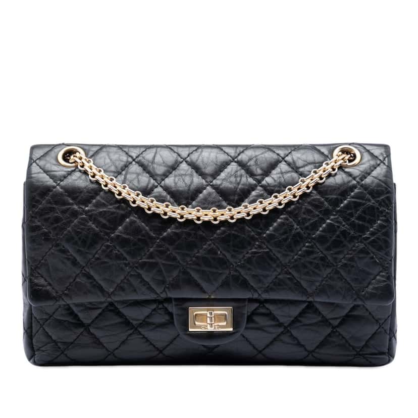 Chanel Quilted Aged Calfskin Reissue 2.55 Double Flap 226 Black Leather Very good condition - Front View