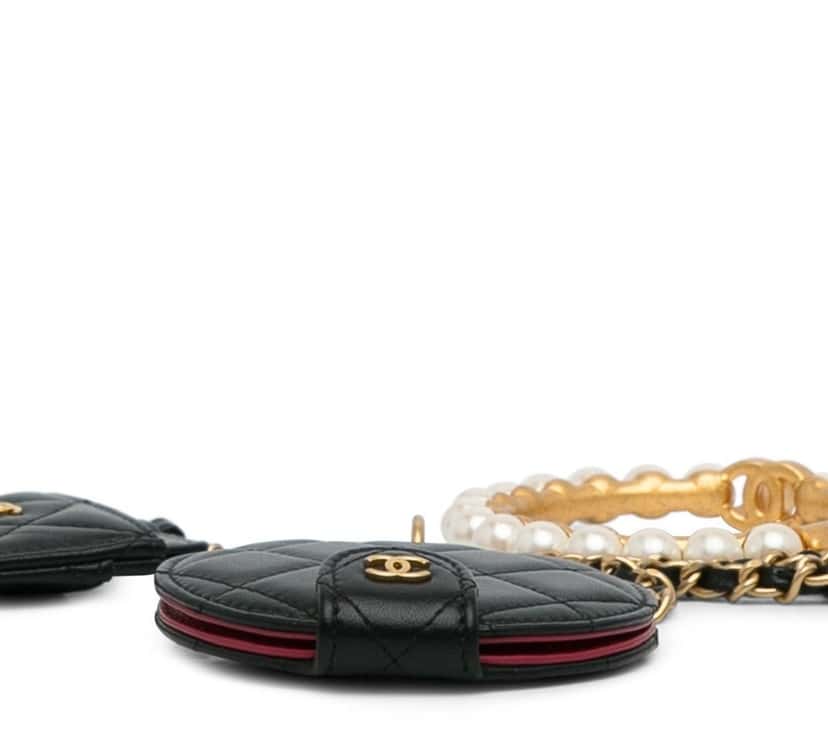 CHANEL Chanel 2021 Pearl Crown Cc Wristlet Multi Pouches Clutch Bag Pre-Owned Black Leather Good condition - Box View