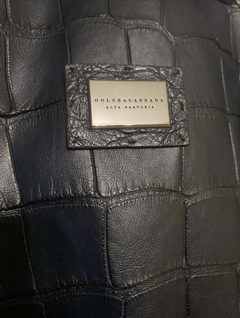 Dolce & Gabbana Dolce and Gabbana Navy Crocodile Print Lambskin Bomber Jacket Sz.48-50 Pre-Owned Navy Leather Good condition - Back View