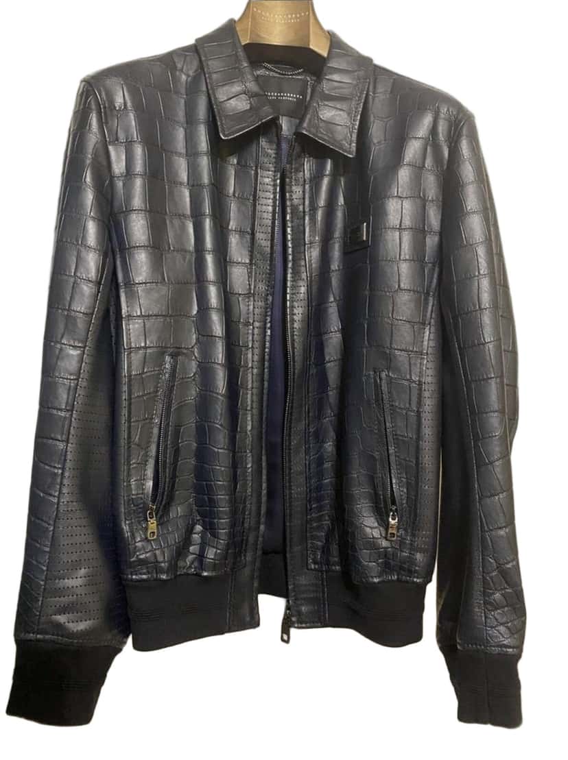 Dolce & Gabbana Dolce and Gabbana Navy Crocodile Print Lambskin Bomber Jacket Sz.48-50 Pre-Owned Navy Leather Good condition - Front View