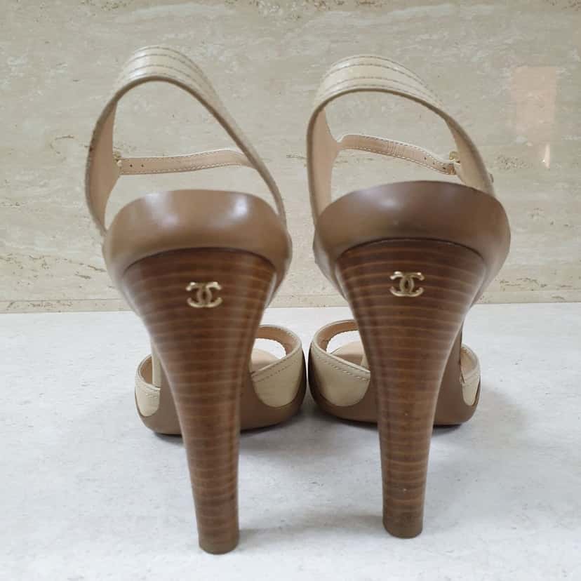 CHANEL Chanel Beige Brown Slingback Sandal sz.40 Pre-Owned Brown Good condition - Inside View
