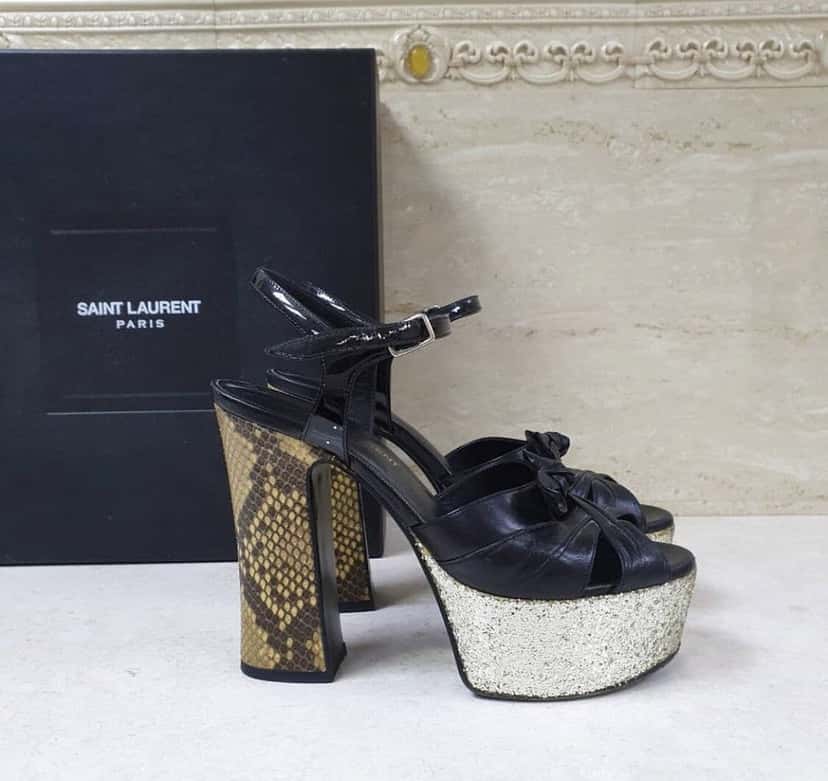 Yves Saint Laurent Saint Laurent Black Leather Python Heeled Platform Sandals Sz.36 Pre-Owned Black Leather Good condition - Inside View