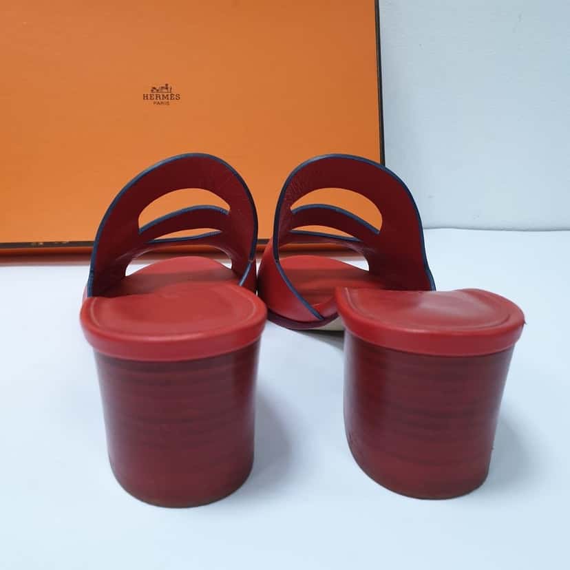 Hermès Hermes Red Leather Mona Block Heel Slide Sandals Sz.38 pre-owned Red Leather Good condition - Inside View
