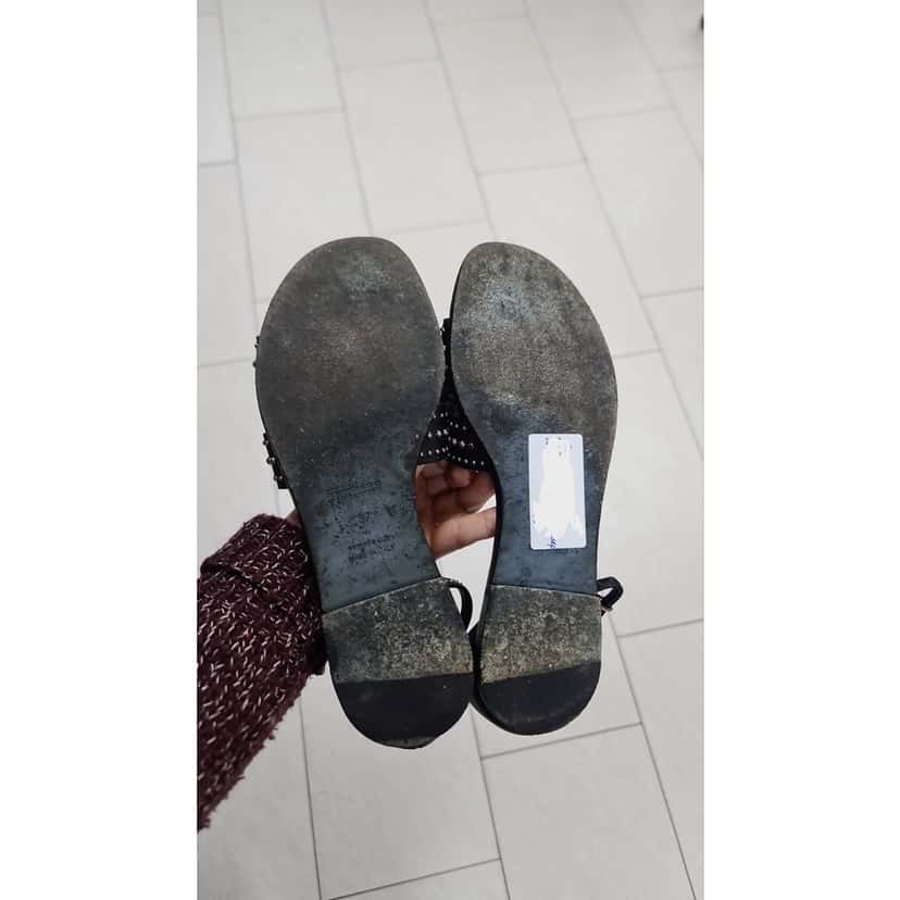 Hermès Hermes Black Leather Santorini Ankle Wrap Sandals Size 37 pre-owned Black Leather Good condition - Inside View