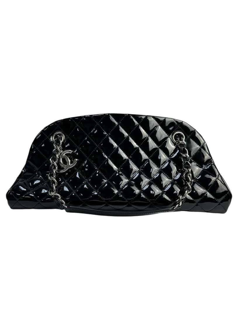 Chanel Patent leather bag with geometric focus Silver Leather Good condition - Front View