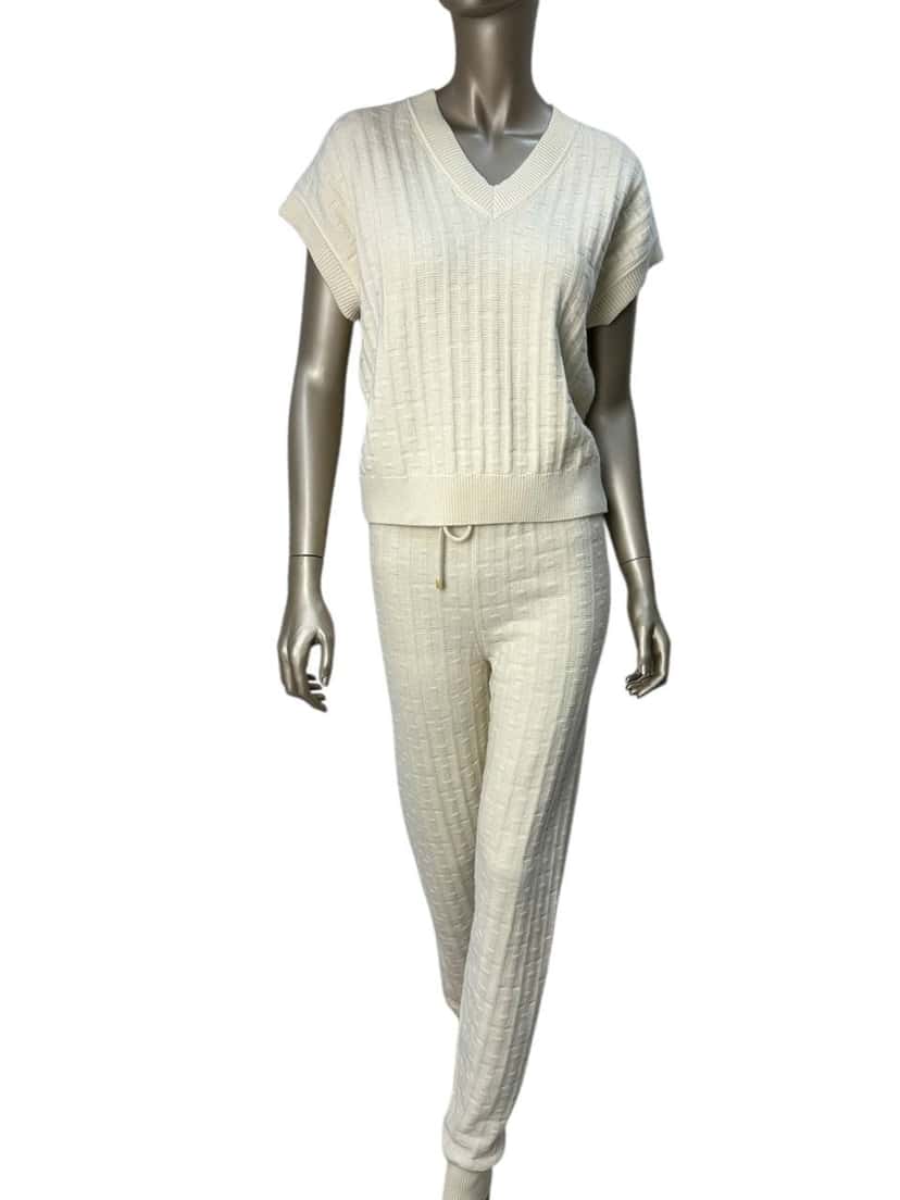 Hermès Wool knitted set with short sleeves White Wool Good condition - Front View