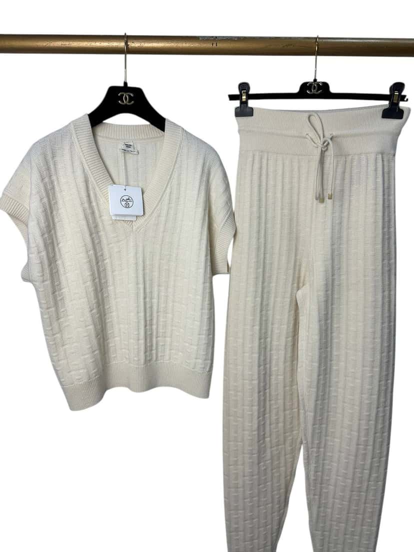 Hermès Wool knitted set with short sleeves White Wool Good condition - Inside View