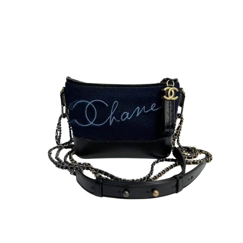 Chanel Chanel Paris-Hamburg Navy Blue Textille Embroidery Gabrielle Bag Navy Leather Good condition - Front View