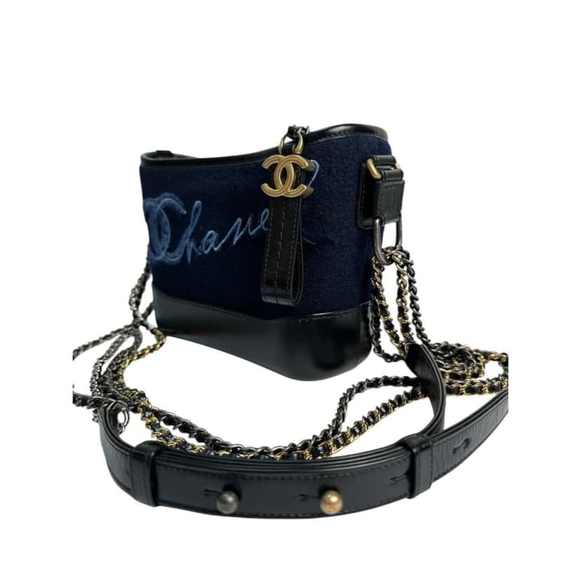 Chanel Chanel Paris-Hamburg Navy Blue Textille Embroidery Gabrielle Bag Navy Leather Good condition - Box View
