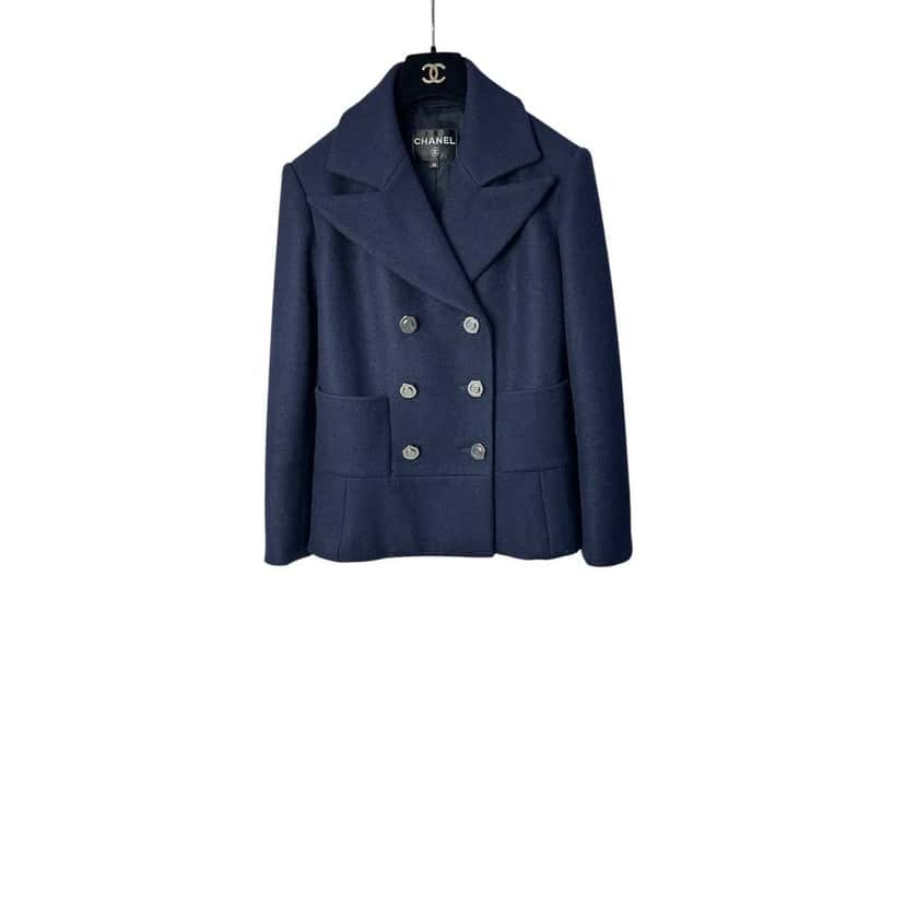 Chanel Chanel Navy Blue Wool Double-Breasted Peacoat  Sz.38 Navy Wool Good condition - Front View