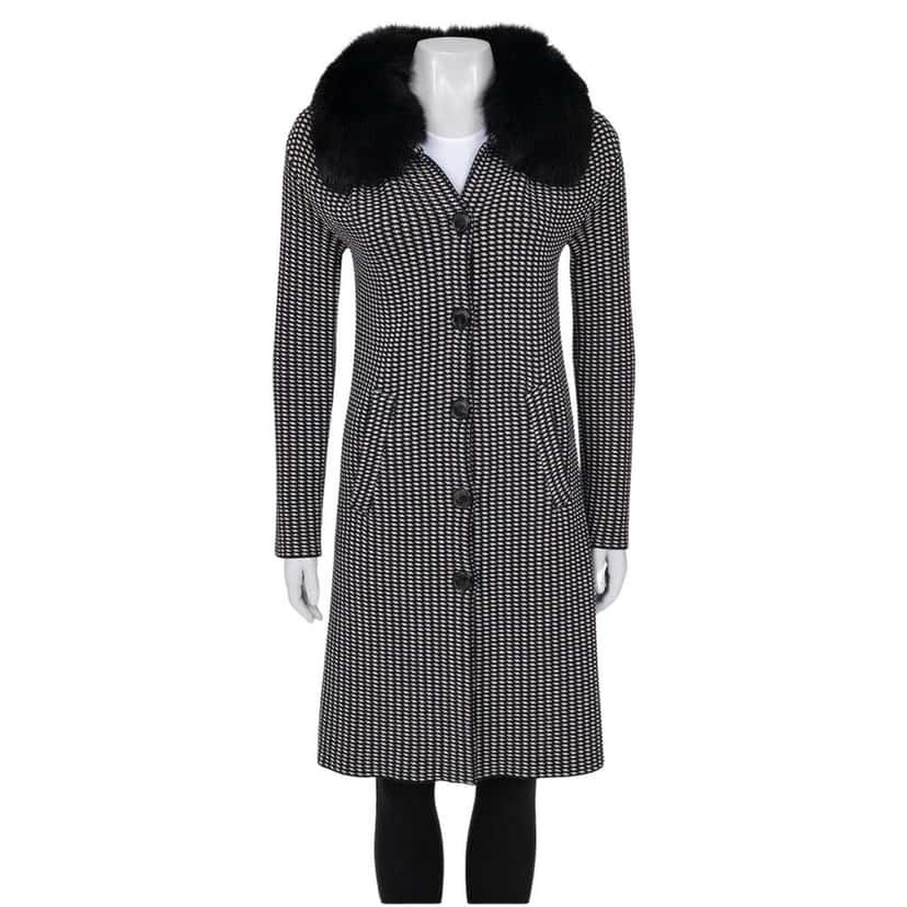 Christian Dior Christian Dior Black & White Wool & Faux Fur Coat Sz. S Pre-owned Black Wool Good condition - Front View