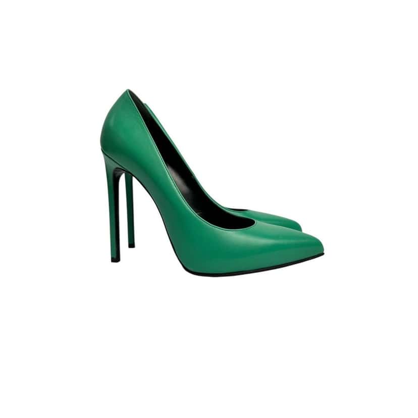 Saint Laurent Saint Laurent Green Leather Stiletto Pumps Sz.37,5 Pre-owned Green Leather Good condition - Back View