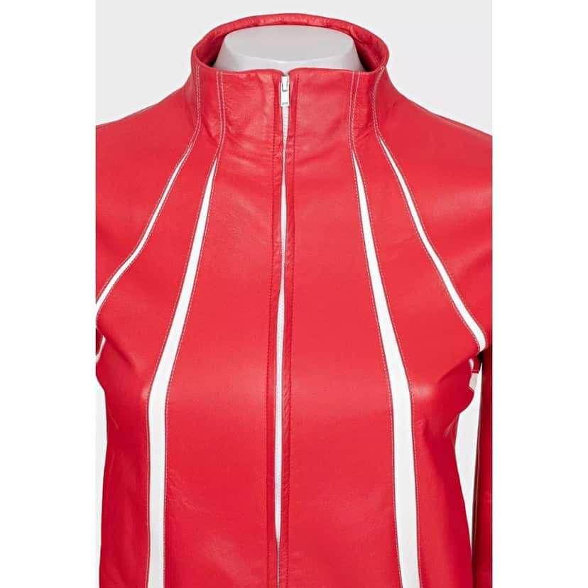 valentino Valentino Red Leather Contrast Details Jacket Sz.42 Pre-owned Red Leather Good condition - Model View