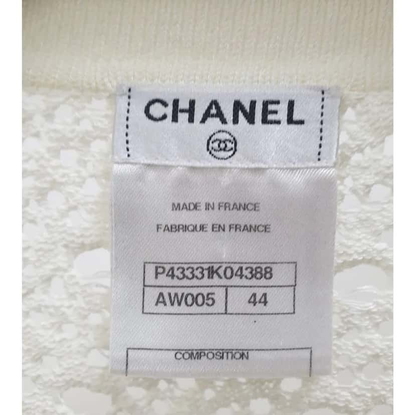 Chanel Chanel White Crochet Cotton Cardigan Button-Up Sz. 44 Pre-owned White Cotton Good condition - Back View
