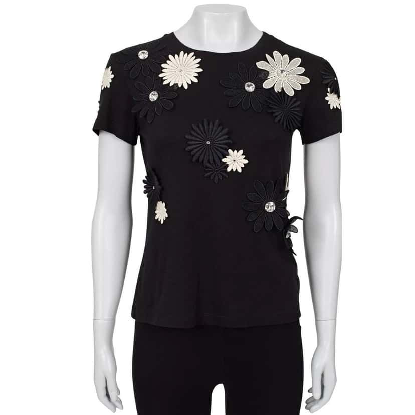 Emanuel Ungaro Emanuel Ungaro Black & White Floral Cotton T-Shirt Sz.38 Pre-owned Black Cotton Good condition - Front View