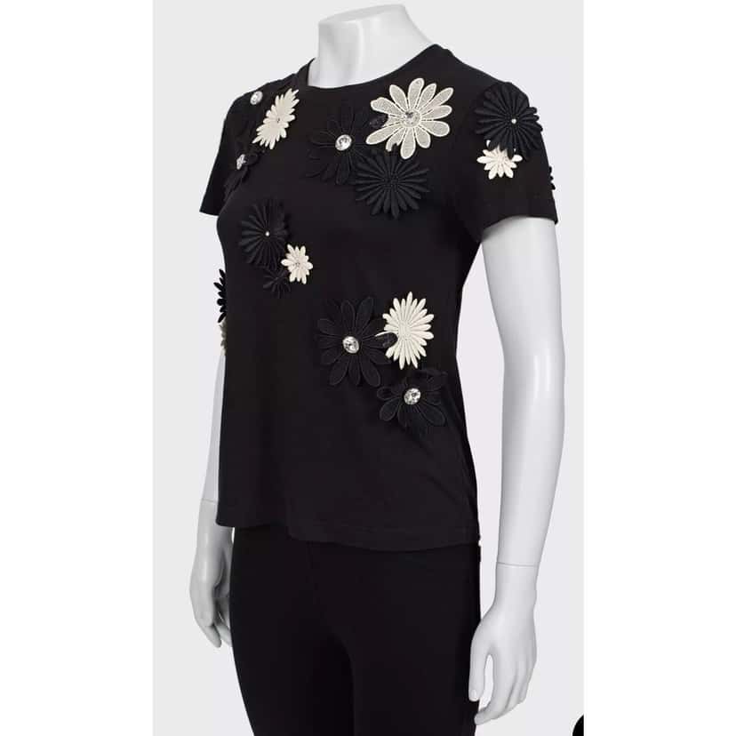 Emanuel Ungaro Emanuel Ungaro Black & White Floral Cotton T-Shirt Sz.38 Pre-owned Black Cotton Good condition - Back View