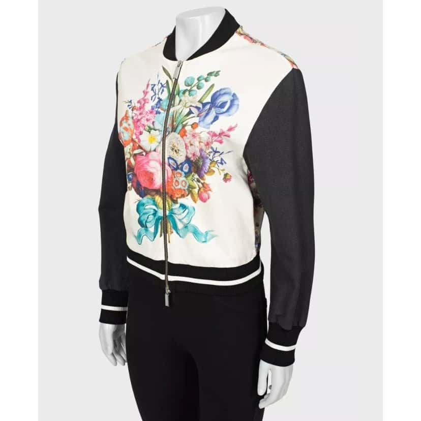 Emanuel Ungaro Emanuel Ungaro Floral Cotton Bomber Jacket - Size XS Pre-owned Silver Cotton Good condition - Back View