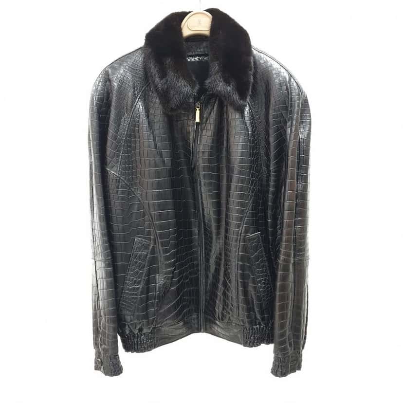 Zilli Zilli Crocodile Print Lambskin Leather Lined Jacket Size 58 Pre-owned Black Leather Good condition - Front View