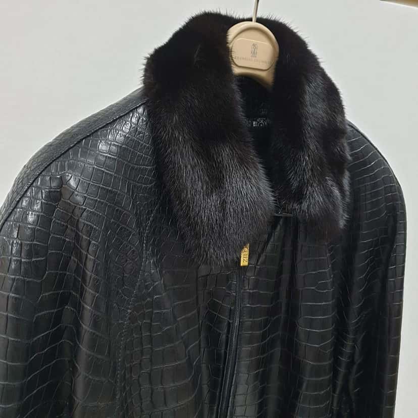 Zilli Zilli Crocodile Print Lambskin Leather Lined Jacket Size 58 Pre-owned Black Leather Good condition - Inside View