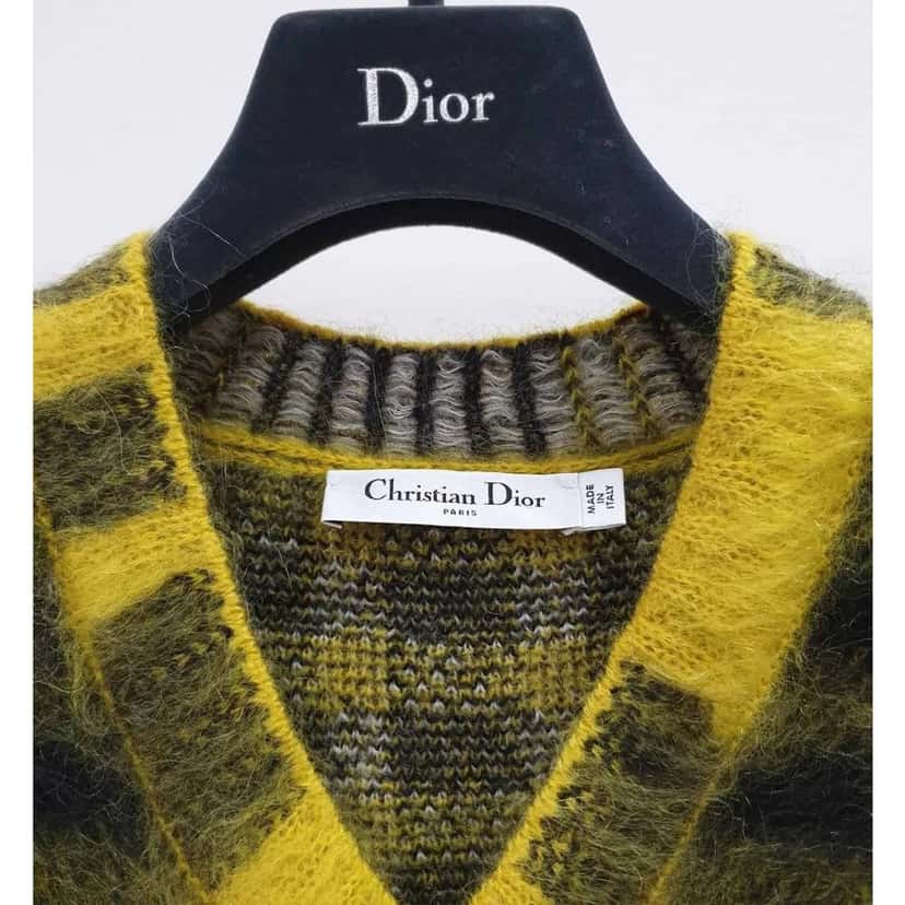 Christian Dior Christian Dior 2022 Runway Plaid Mohair Sweater - Sz 36 Pre-owned Red Good condition - Back View