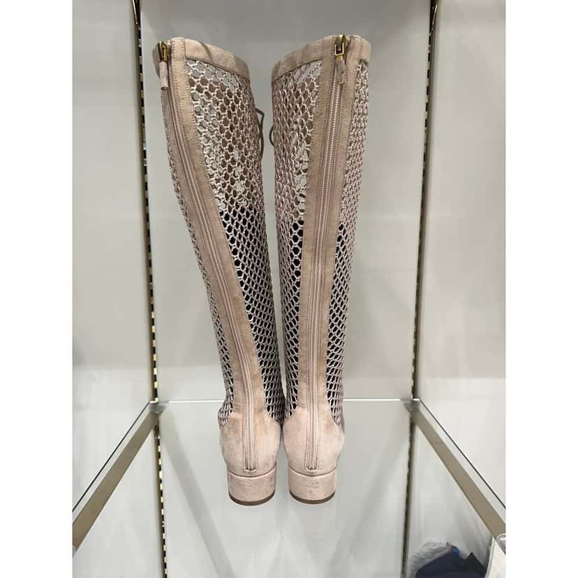 Christian Dior Christian Dior Beige Resille Naughtily-D Lace-Up Over-The-Knee Boots - Size 40 Pre-owned Beige Lace Good condition - Model View