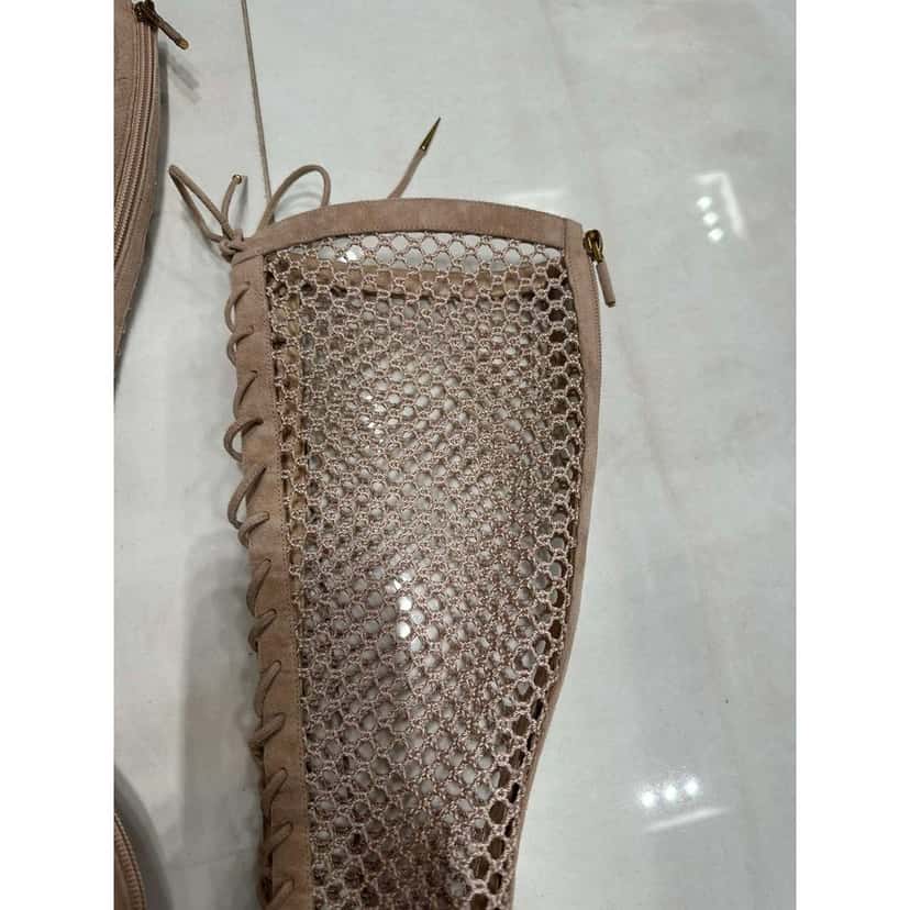 Christian Dior Christian Dior Beige Resille Naughtily-D Lace-Up Over-The-Knee Boots - Size 40 Pre-owned Beige Lace Good condition - Box View